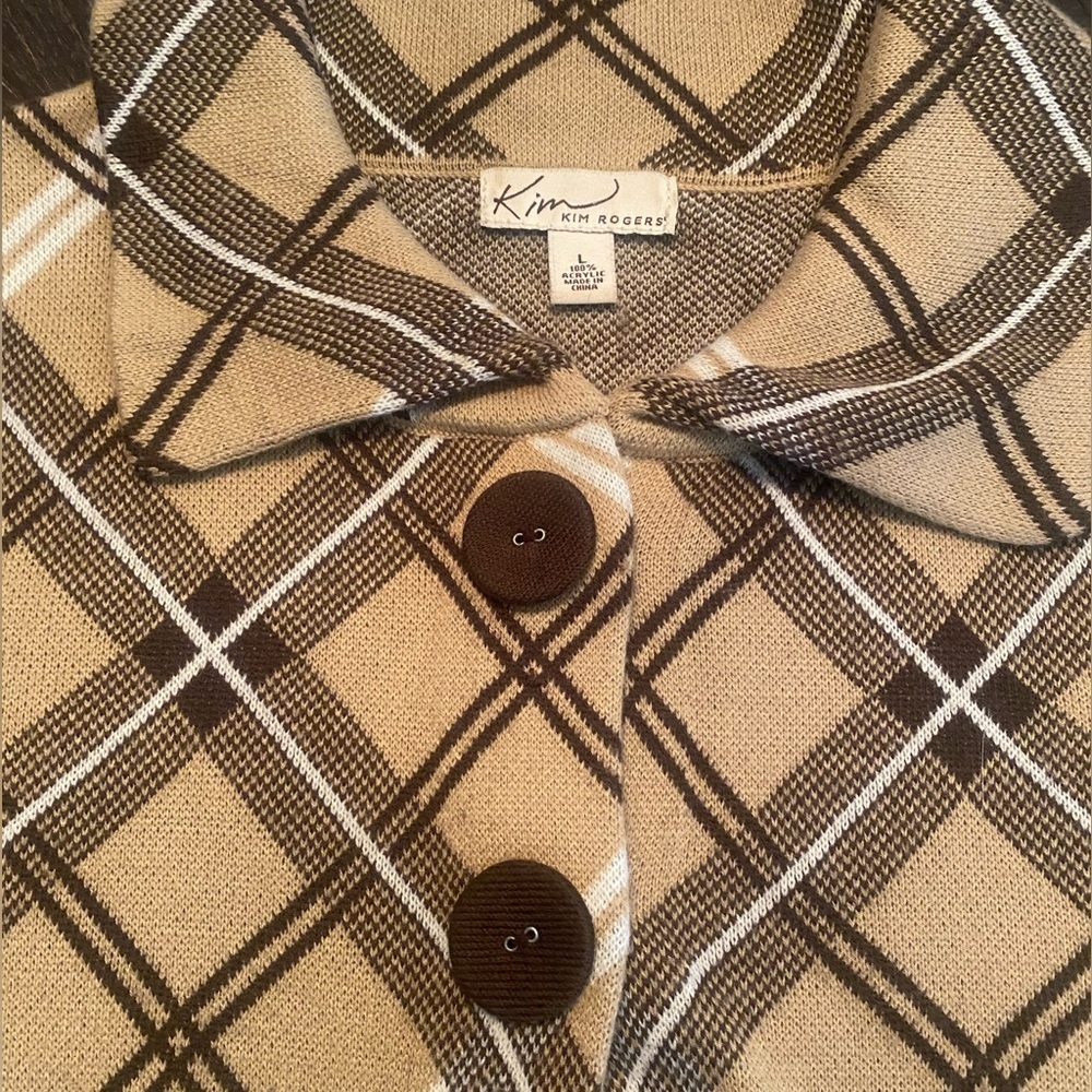 Women's Kim Rogers Plaid 3/4 Sleeve‎ Sweater Jacket - Picture 6 of 7